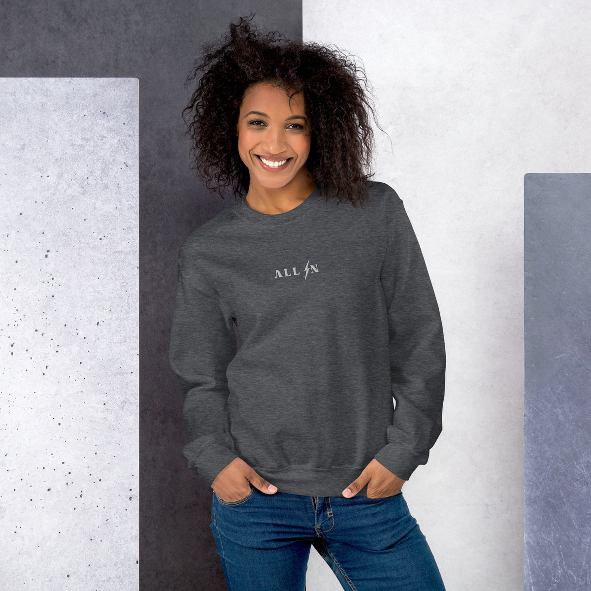ALL IN white logo crewneck